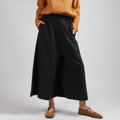 Drop Crotch Linen Palazzo Pants: Wide Leg Cropped